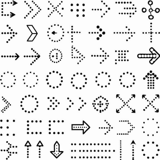 Iconos de flecha de puntos negros Conjunto de navegación de direcciones