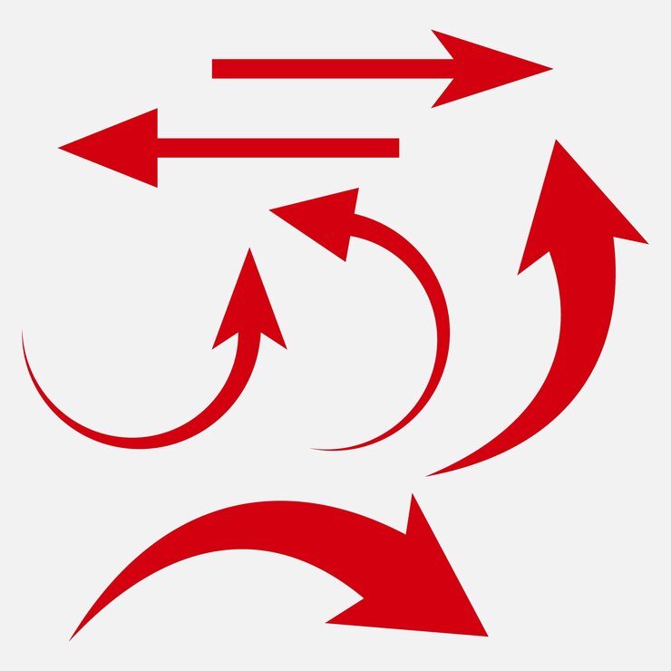 Vector iconos de flecha roja establezca flechas rectas curvas y diagonales para elementos de diseño