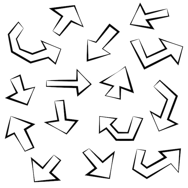 Iconos de flechas dibujadas a mano Establecer icono de flecha con varias direcciones Doodle ilustración vectorial