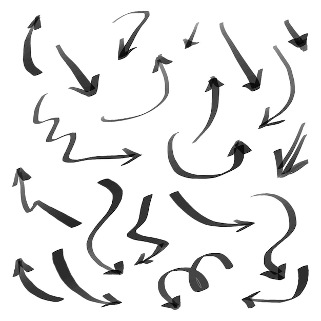 Iconos de flechas dibujadas a mano Establecer icono de flecha con varias direcciones Ilustración de vector de Doodle aislado en un fondo blanco