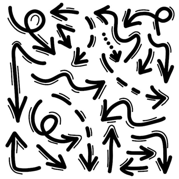 Iconos de flechas dibujados a mano Establezca el icono de flecha con varias direcciones