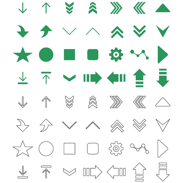 Iconos de flechas y formas verdes y de línea