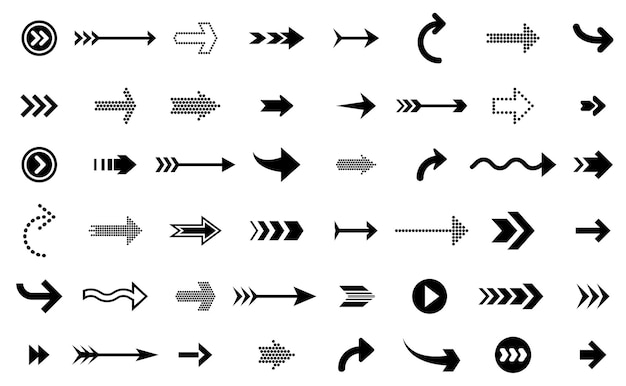 Iconos de flechas negras flecha moderna hacia arriba señal de dirección símbolos gráficos infografía hacia arriba elementos hacia abajo puntero o cursor de interfaz conjunto de vectores recientes