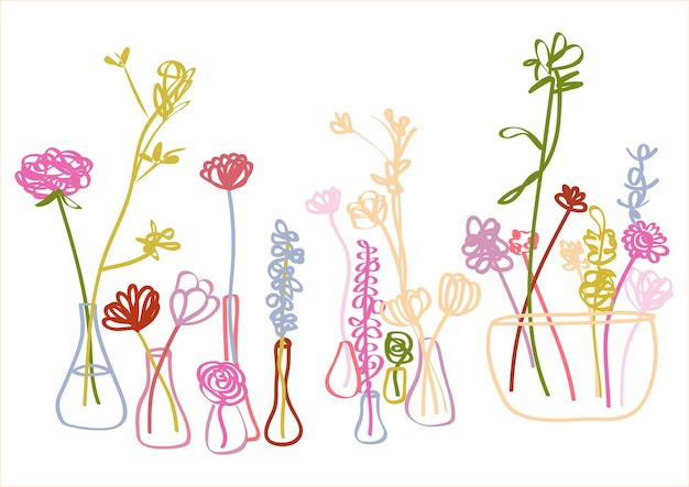 Iconos de flores coloridas Ilustrador de dibujos a mano vectorial