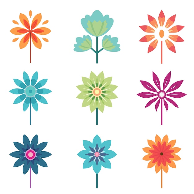 Iconos de flores Conjunto de varias flores Colección de iconos planos de flores Ilustración vectorial