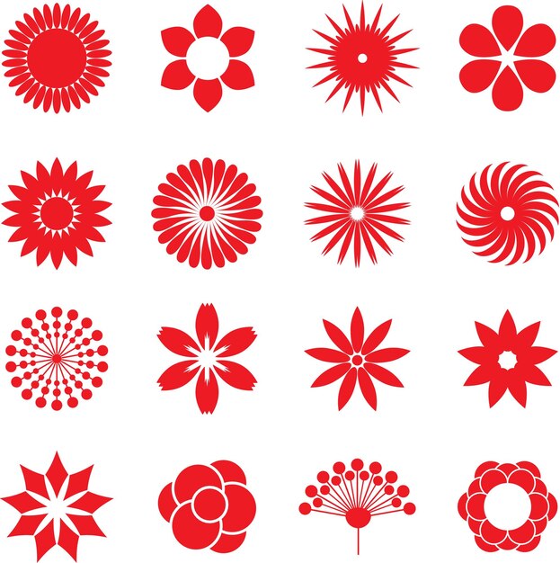 Iconos de flores decorativas abstractas Elementos de diseño Conjunto de arte vectorial