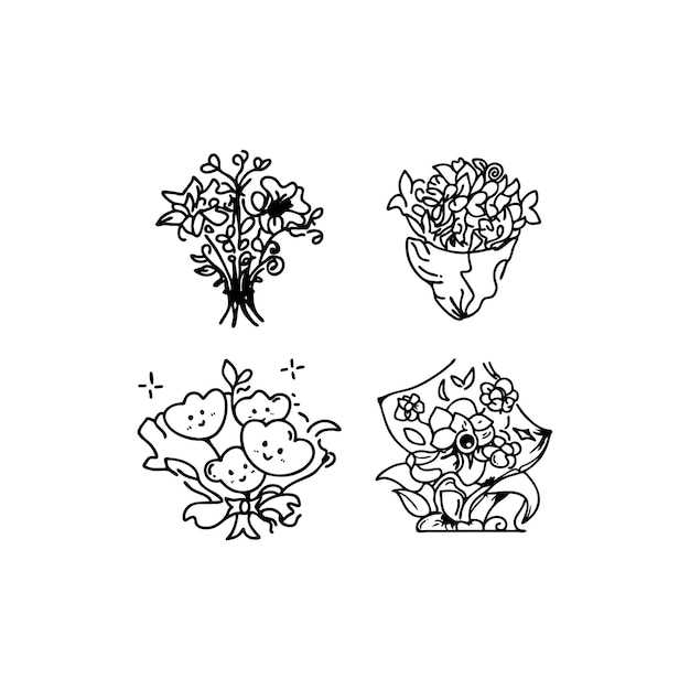 Los iconos de flores se establecen en una ilustración aislada sobre un fondo blanco Icono vectorial simple de flores