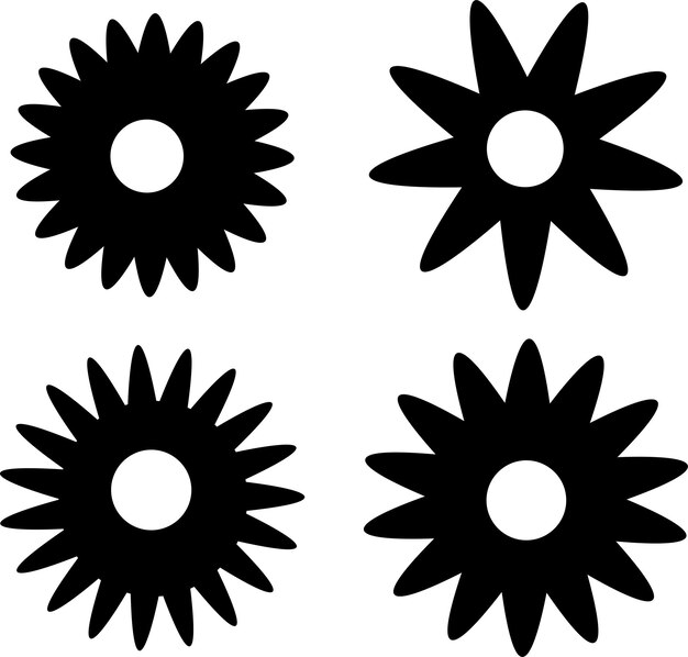 Iconos de flores de primavera aisladas en blanco Ilustraciones lindas en negro para etiquetas de autocares