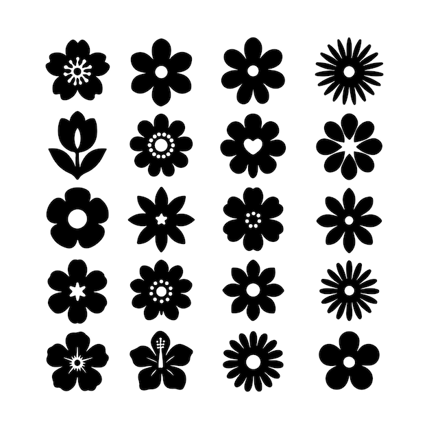 Iconos de flores simples en blanco y negro Ilustración de arte vectorial
