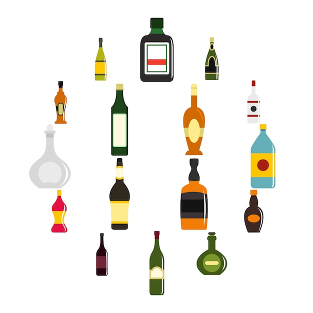 Iconos de formas de botella en estilo plano