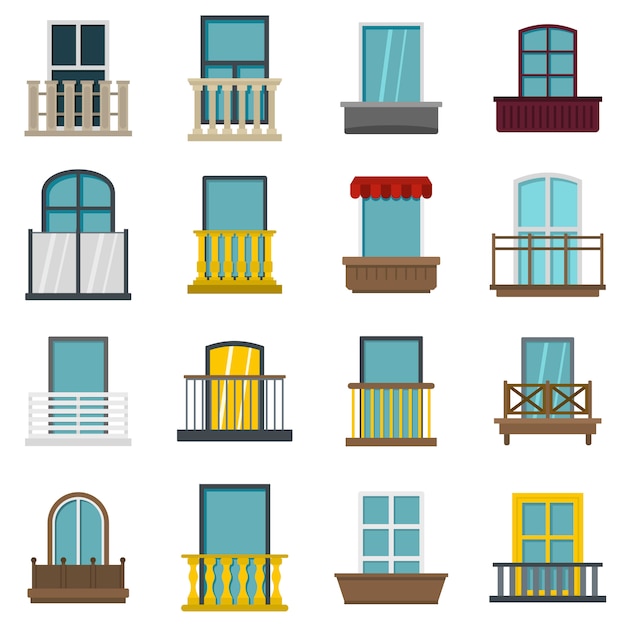 Iconos de formas de ventana establecidos en estilo plano