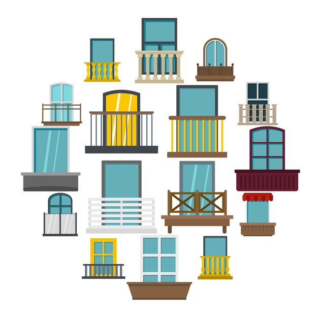 Iconos de formas de ventana establecidos en estilo plano