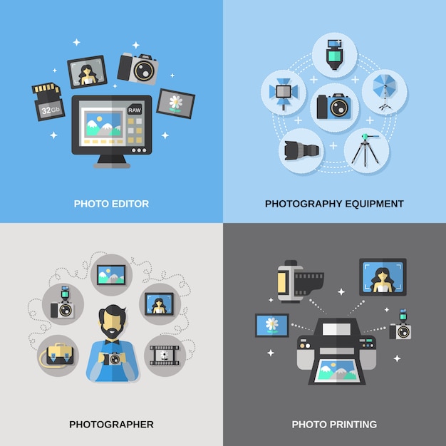 Iconos de fotografía plana