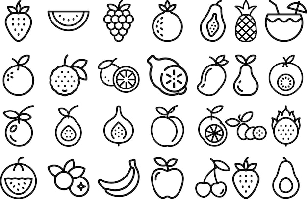 Iconos de frutas combinados con elementos simples y minimalistas con temas de frutas