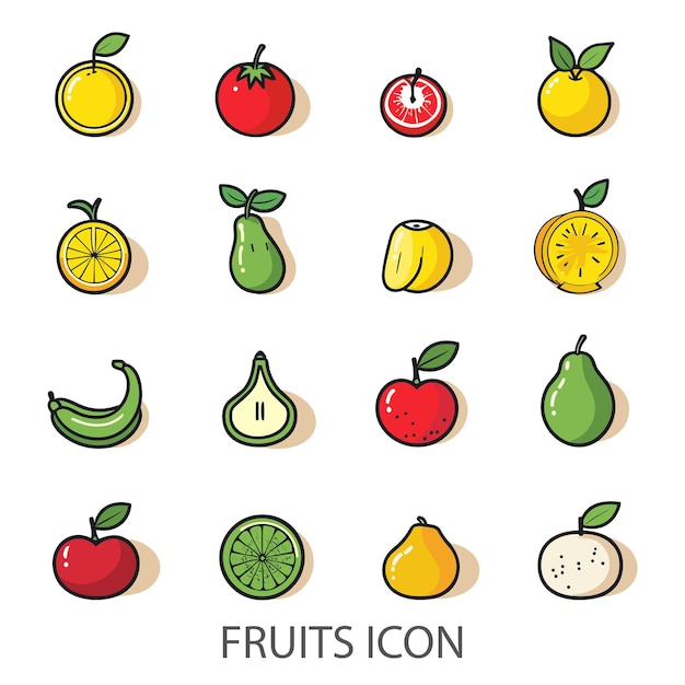 Iconos de frutas con fondo blanco estilo plano Impresión Diseño web