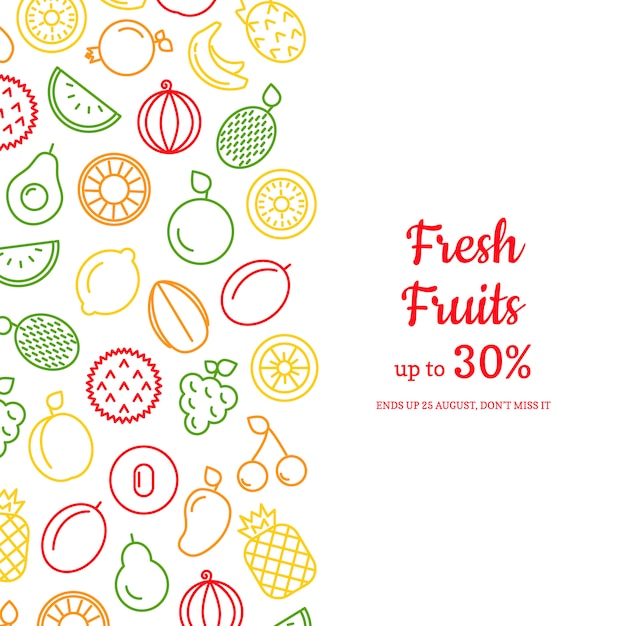 Iconos de frutas de línea con ilustración de copyspace