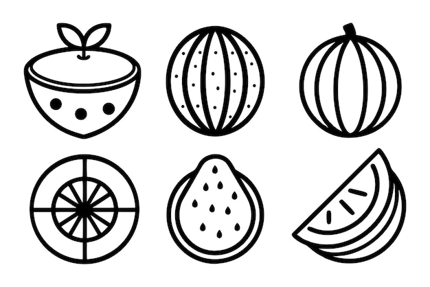 Iconos de frutas simples Guayaba Pepino Cantaloupe Naranja Papaya Sandía