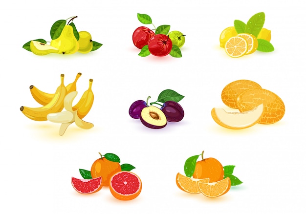 Iconos de frutas tropicales y locales