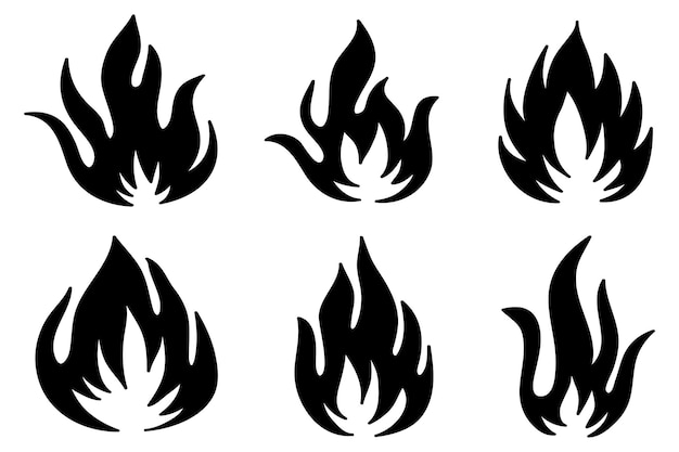 Vector iconos de fuego dibujados a mano conjunto de vectores de iconos de llamas de fuego dibujado a mano doodle sketch fuego dibujo en blanco y negro símbolo de fuego simple