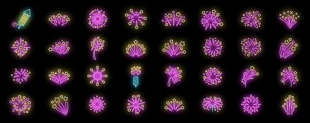 Iconos de fuegos artificiales set vector neon