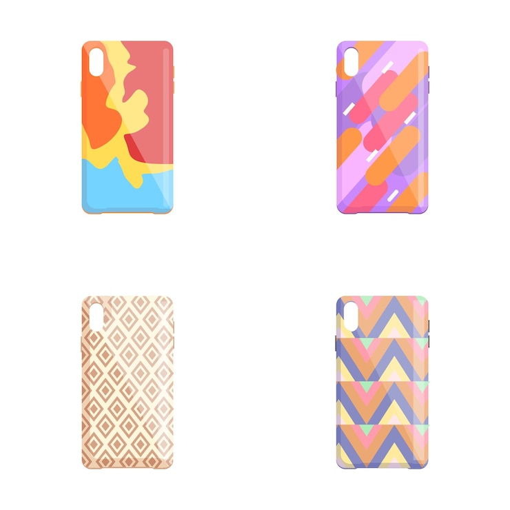 Vector iconos de la funda de teléfono inteligente con adornos decorativos