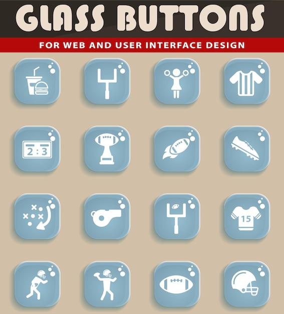 Iconos de fútbol americano en botones de cristal