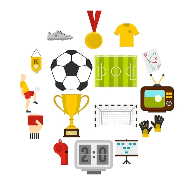 Vector iconos de fútbol soccer en estilo plano