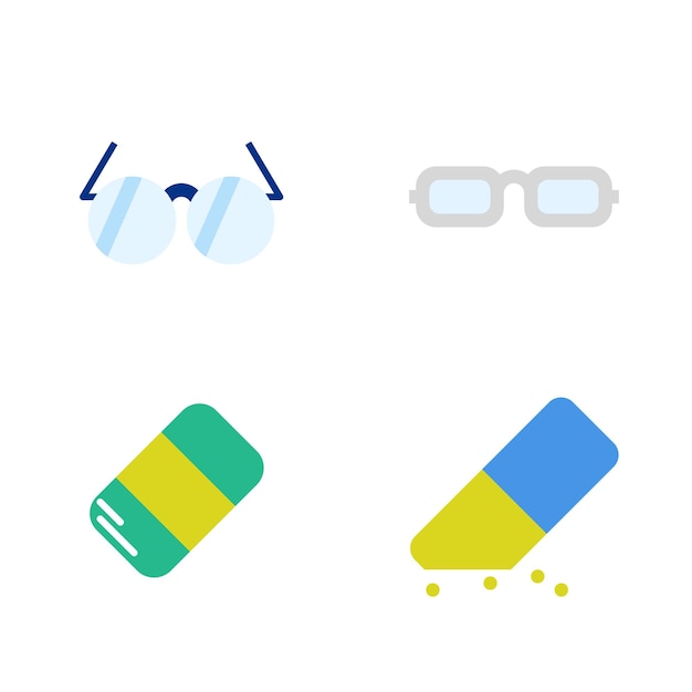 Iconos de gafas y borradores