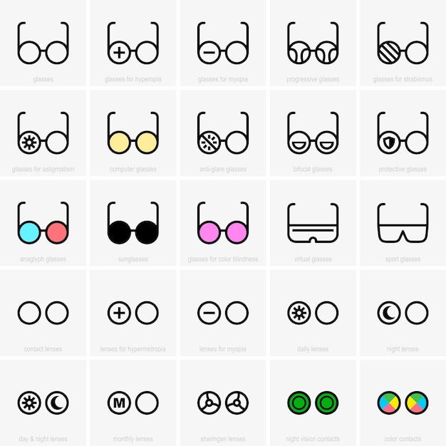 Iconos de gafas y lentes de contacto