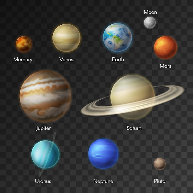 Vector iconos de la galaxia de los planetas del sistema solar