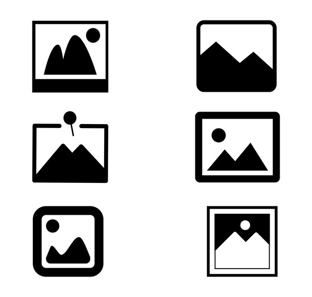 Iconos de la galería: conjunto de iconos de imágenes, símbolos de imágenes, signos de fotos, ilustraciones vectoriales.