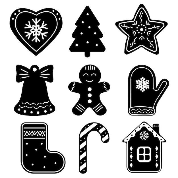 Iconos de galletas de Navidad Galletas y galletas de Navidad postres productos de panadería conjunto de vectores