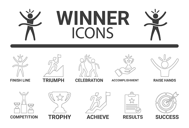 Los íconos de los ganadores establecen la línea de meta Celebración del triunfo Logro y más