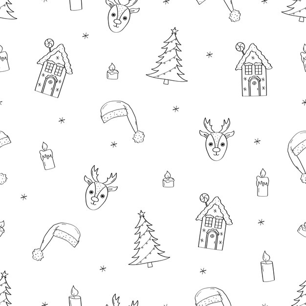 Iconos de garabateo navideño de fondo Elementos vectoriales de patrón sin costuras para el diseño Concepto de Navidad Año Nuevo y vacaciones
