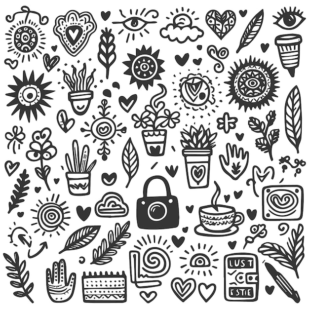 Iconos Garabato Abstracto Dibujado Mano Doodle Para Colorear