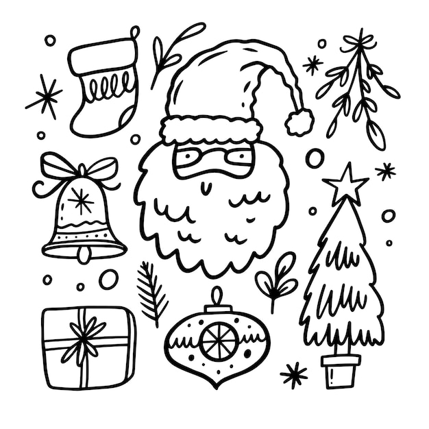 Iconos de garabatos dibujados a mano conjunto de invierno y Feliz Navidad arte vectorial