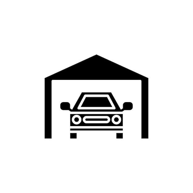 Iconos de garaje para automóviles en casa estacionamiento de automóviles símbolo vectorial de garaje de reparación mecánica de automóviles signo de garaje en estilo llenado y delineado
