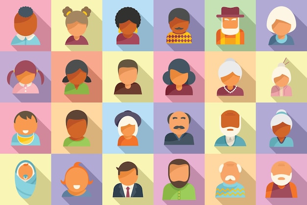 Iconos de generación conjunto vector plano gente de la familia