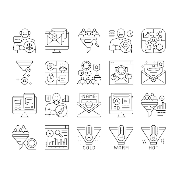 Iconos de generación de marketing de plomo establecer vector