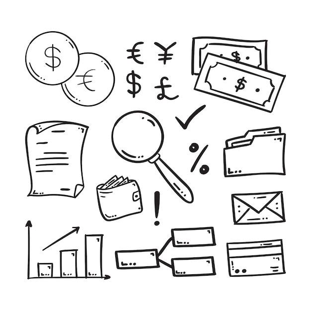 Iconos de gestión dibujados a mano Concepto de gestión con estilo doodle Símbolos de negocio dibujados a mano