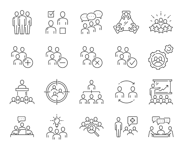 Iconos de gestión y discusión del equipo de negocios