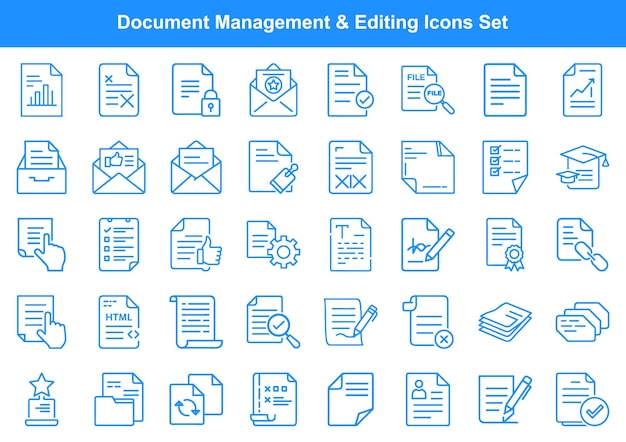Iconos de gestión y edición de documentos para el flujo de trabajo y la organización digitales
