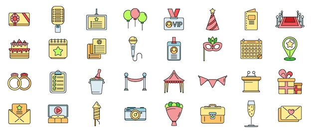 Los iconos de gestión de eventos establecen una línea de color vectorial