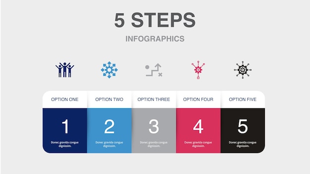 Iconos de gestión de método de estrategia de oportunidad de éxito Plantilla de diseño infográfico Concepto creativo con 5 pasos