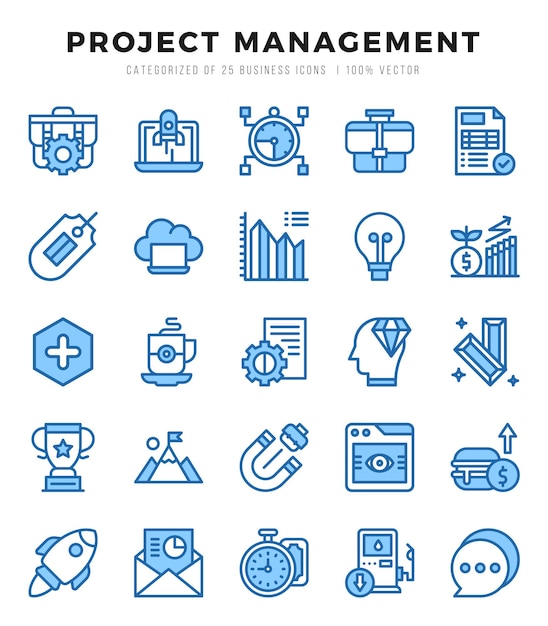 Iconos de gestión de proyectos paquete de dos iconos de colores conjunto de colección de gestión de proyecto