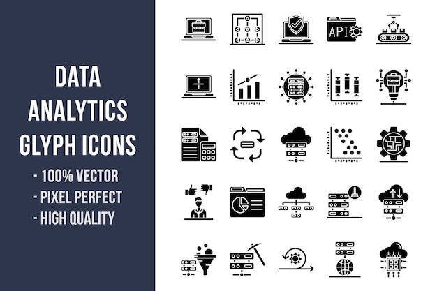 Vector iconos de glifo de análisis de datos