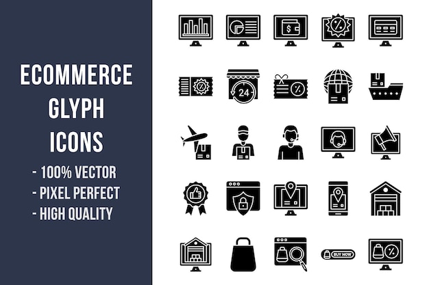 Iconos de glifo de comercio electrónico