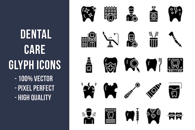 Iconos de glifo de cuidado dental