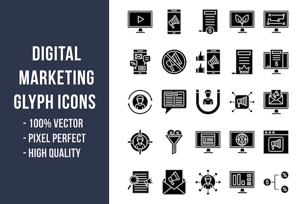 Iconos de glifo de marketing digital