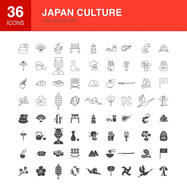 Iconos de glifo web de línea de Japón